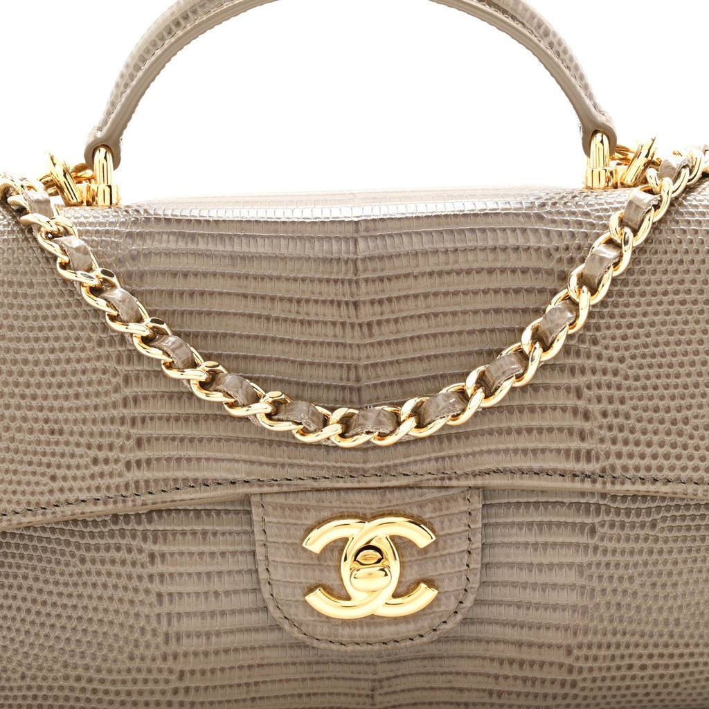 Calfskin Lizard Embossed Clutch With Chain Dark Khaki
