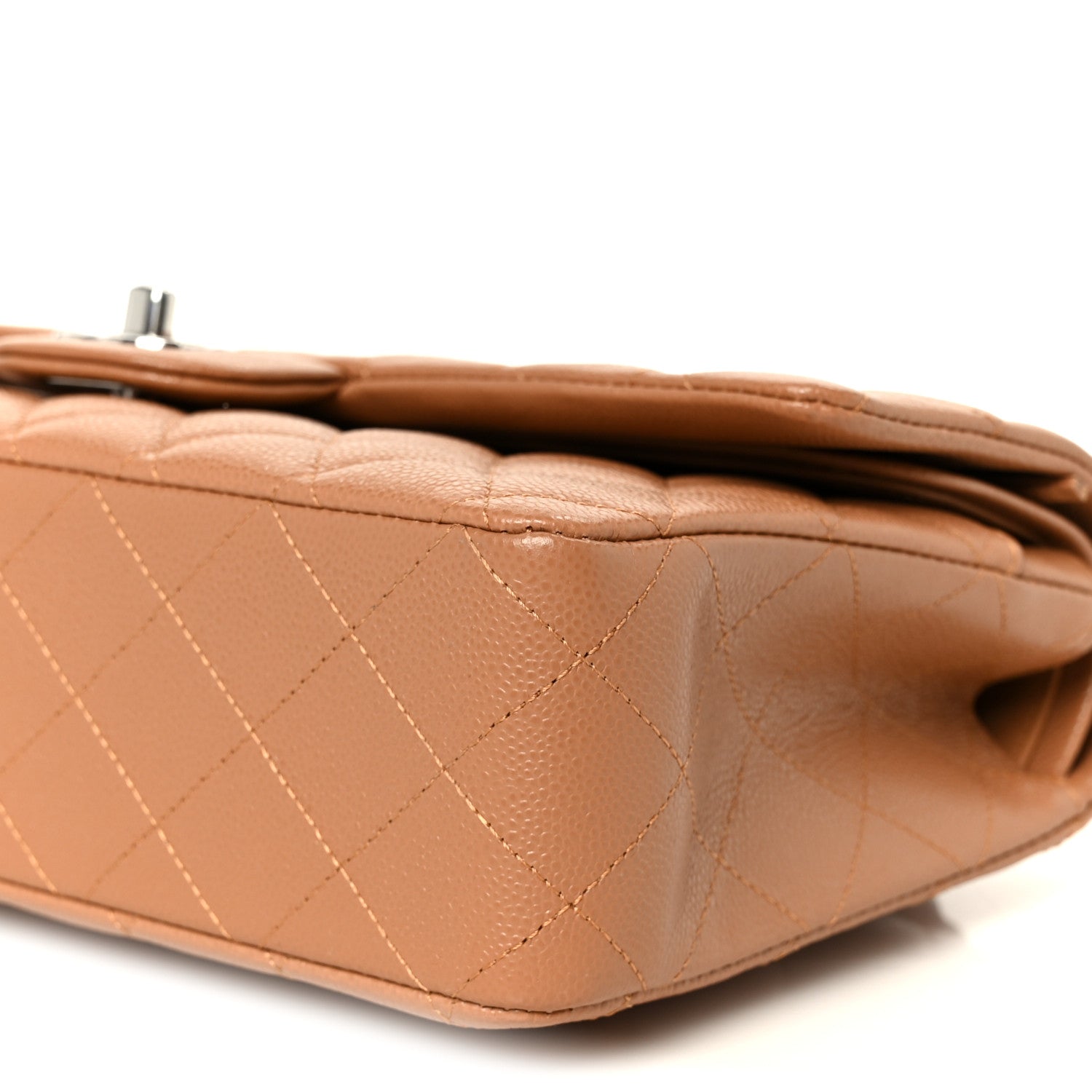 Caviar Quilted Medium Double Flap Light Brown