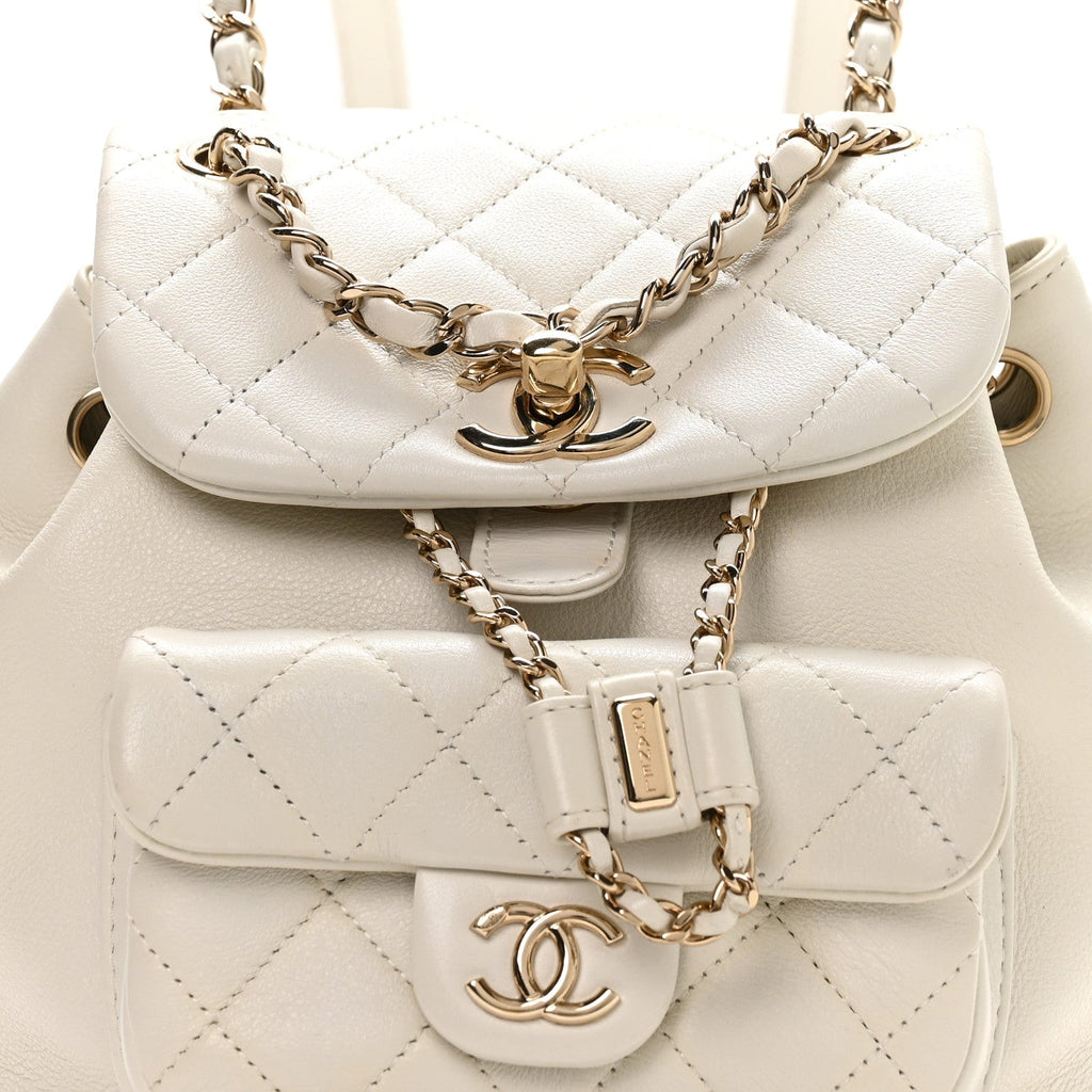Lambskin Quilted Small Duma Drawstring Backpack White