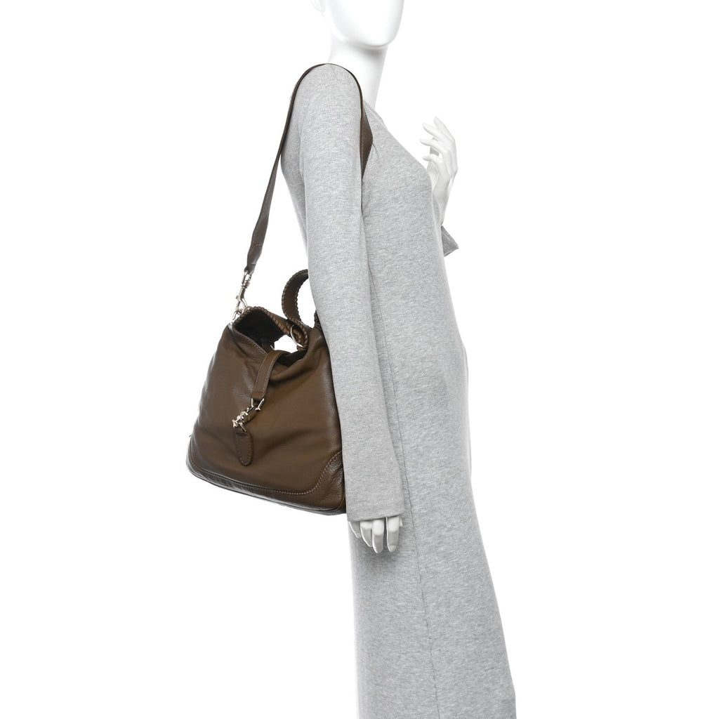 Pebbled Calfskin Medium New Jackie Shoulder Bag Brown