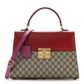 GG Supreme Monogram Calfskin Medium Padlock Top Handle Bag Beige Hibiscus Red New Rosette