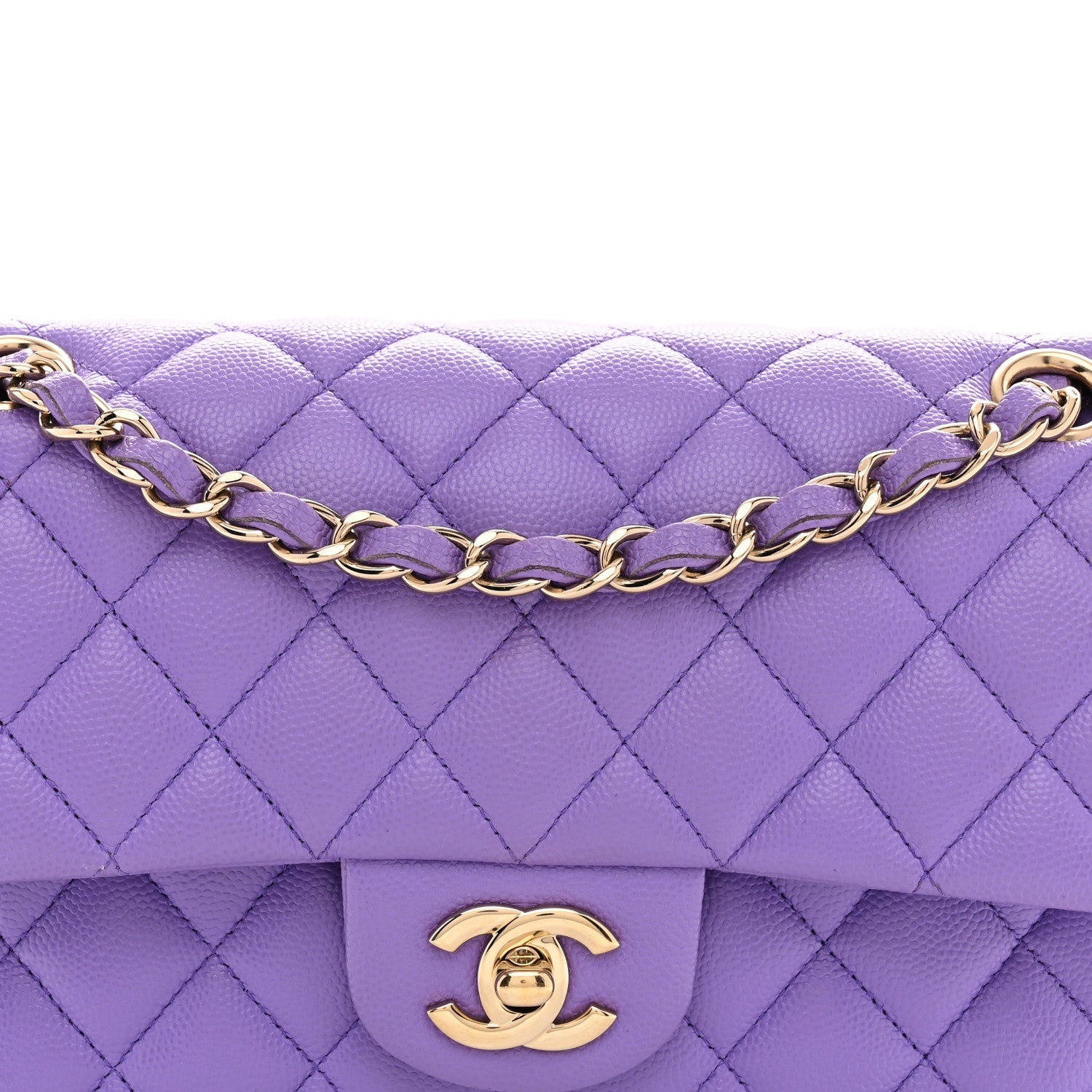 Caviar Quilted Small Double Flap Purple