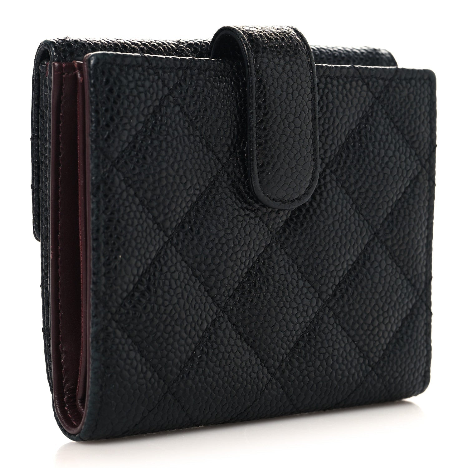 Caviar Quilted Compact French Flap Wallet Black