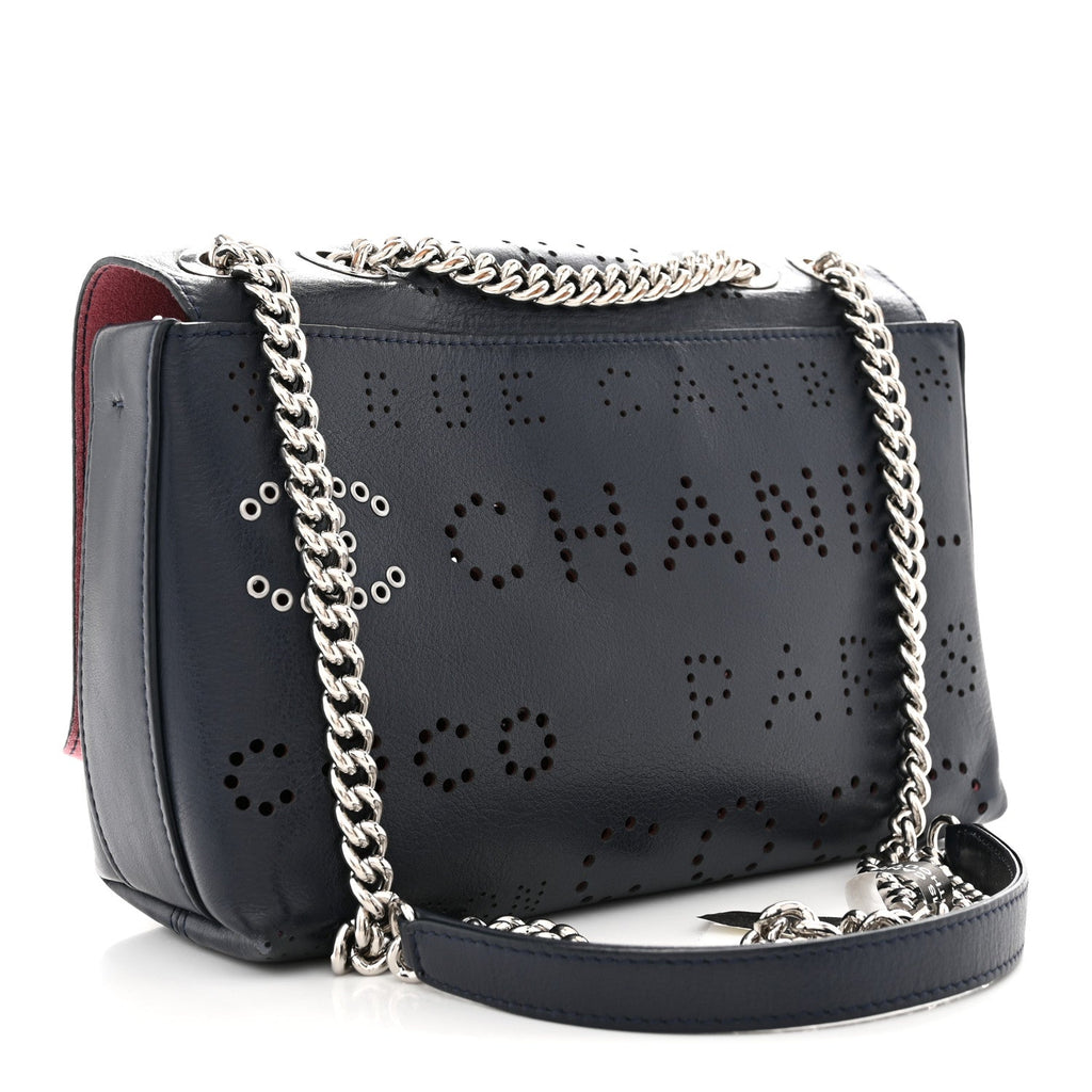 Calfskin Tweed Eyelet Flap Bag Navy