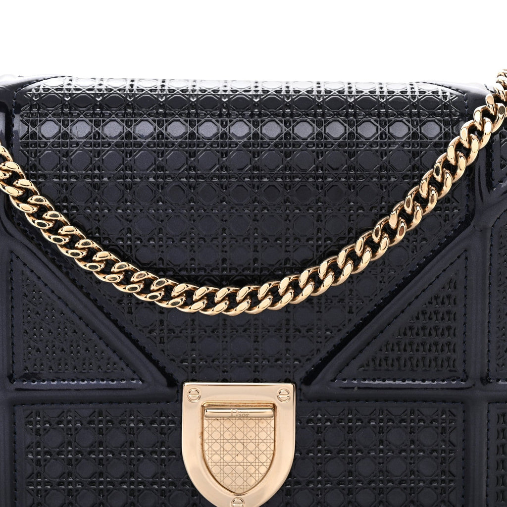 Metallic Patent Micro-Cannage Baby Diorama Flap Bag Navy Blue