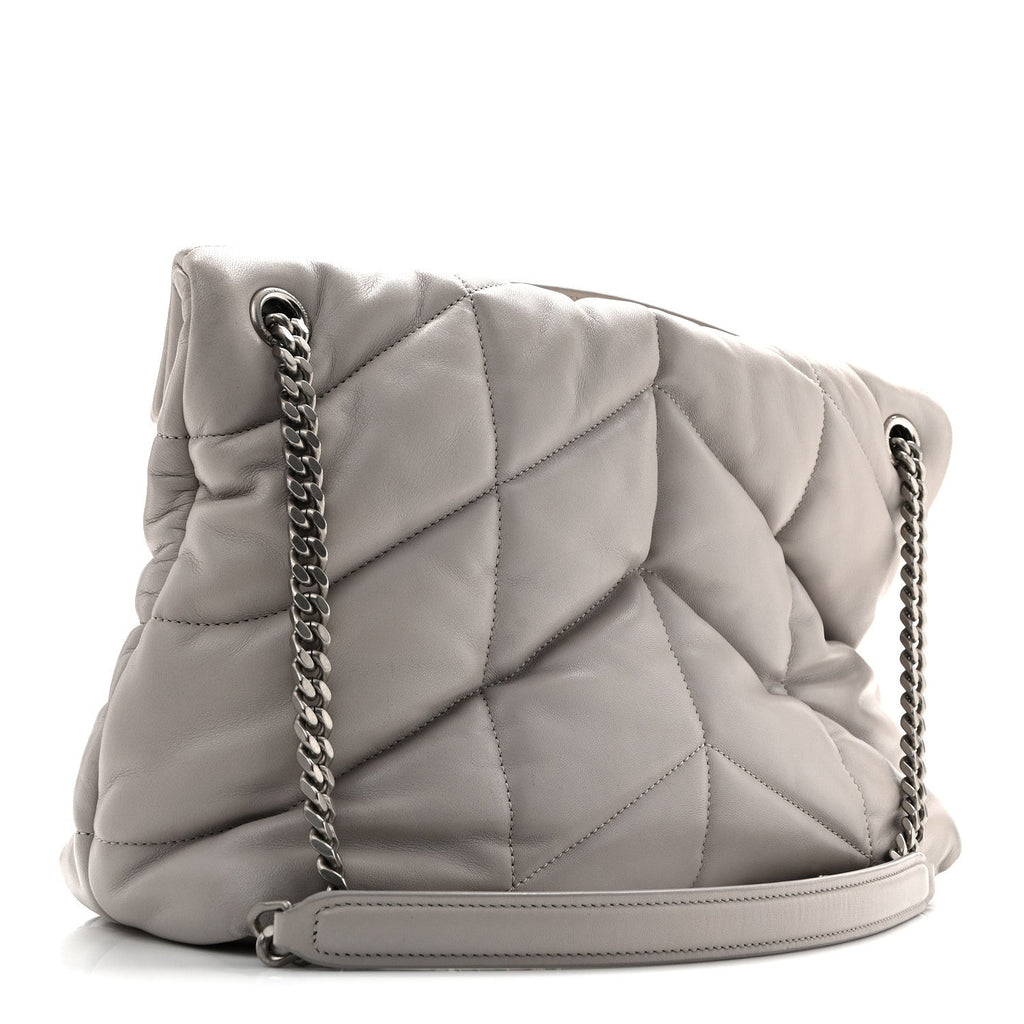 Lambskin Quilted Medium Loulou Puffer Monogram Chain Satchel Blanc Vintage