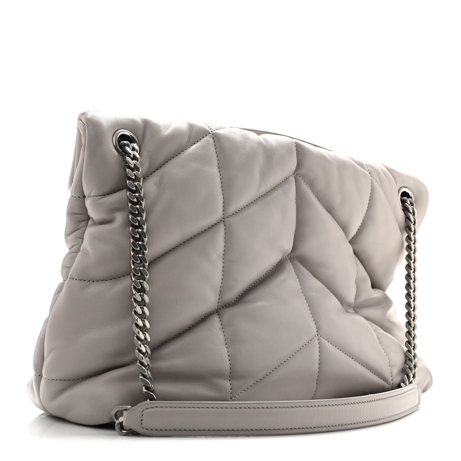 Lambskin Quilted Medium Loulou Puffer Monogram Chain Satchel Blanc Vintage