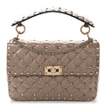 Patent Medium Rockstud Spike Shoulder Bag Poudre