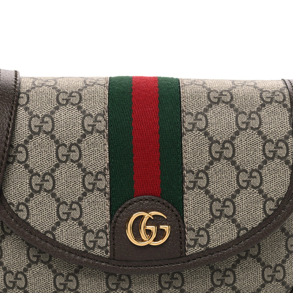 GG Supreme Monogram Textured Dollar Calfskin Mini Ophidia Flap Shoulder Bag Beige Ebony New Acero Beige Ebony New Acero