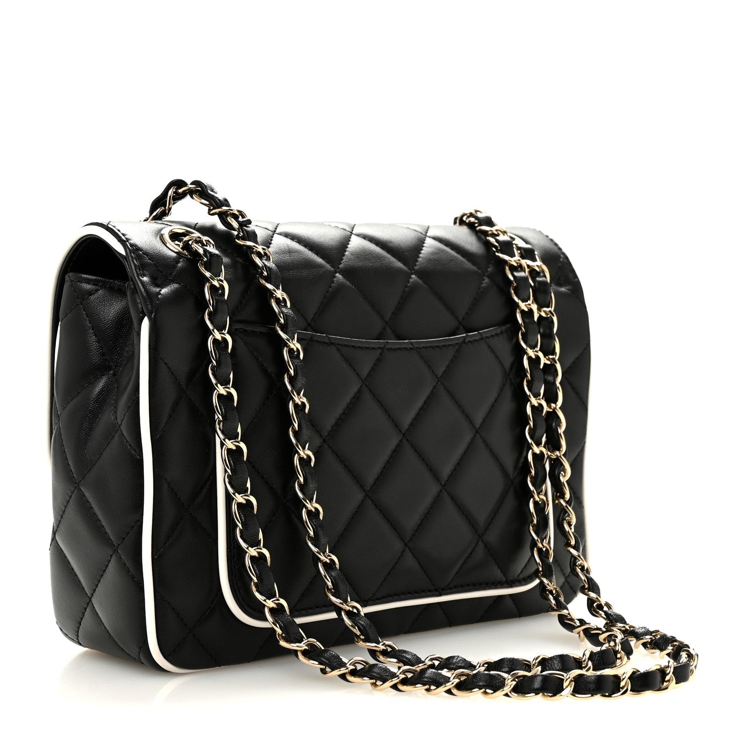 Lambskin Quilted Resin Graphic Frame Flap Bag Black White