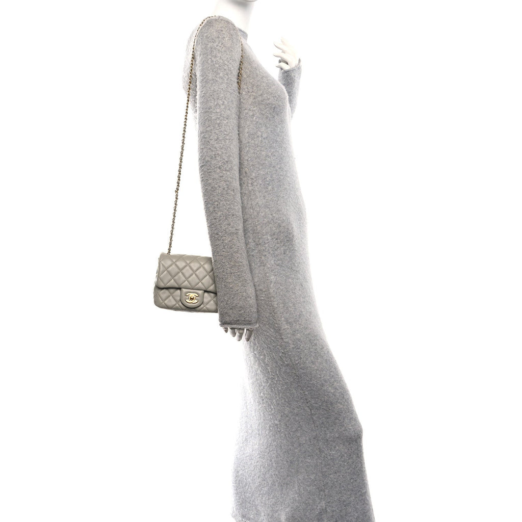 Lambskin Quilted Mini Pearl Crush Flap Light Grey