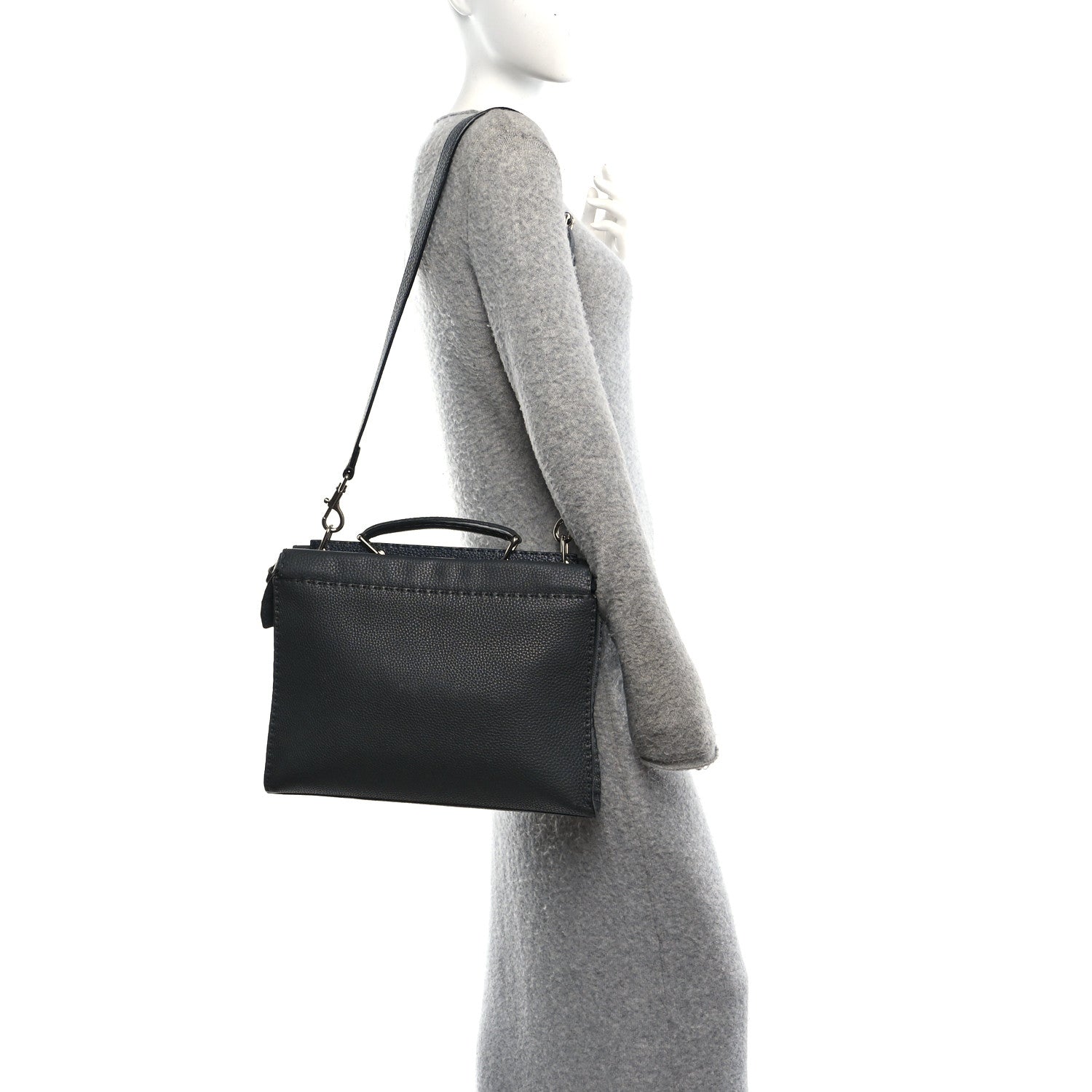 Vitello Grace FF 1974 Embossed Large Peekaboo Iconic Fit Satchel Anthracite