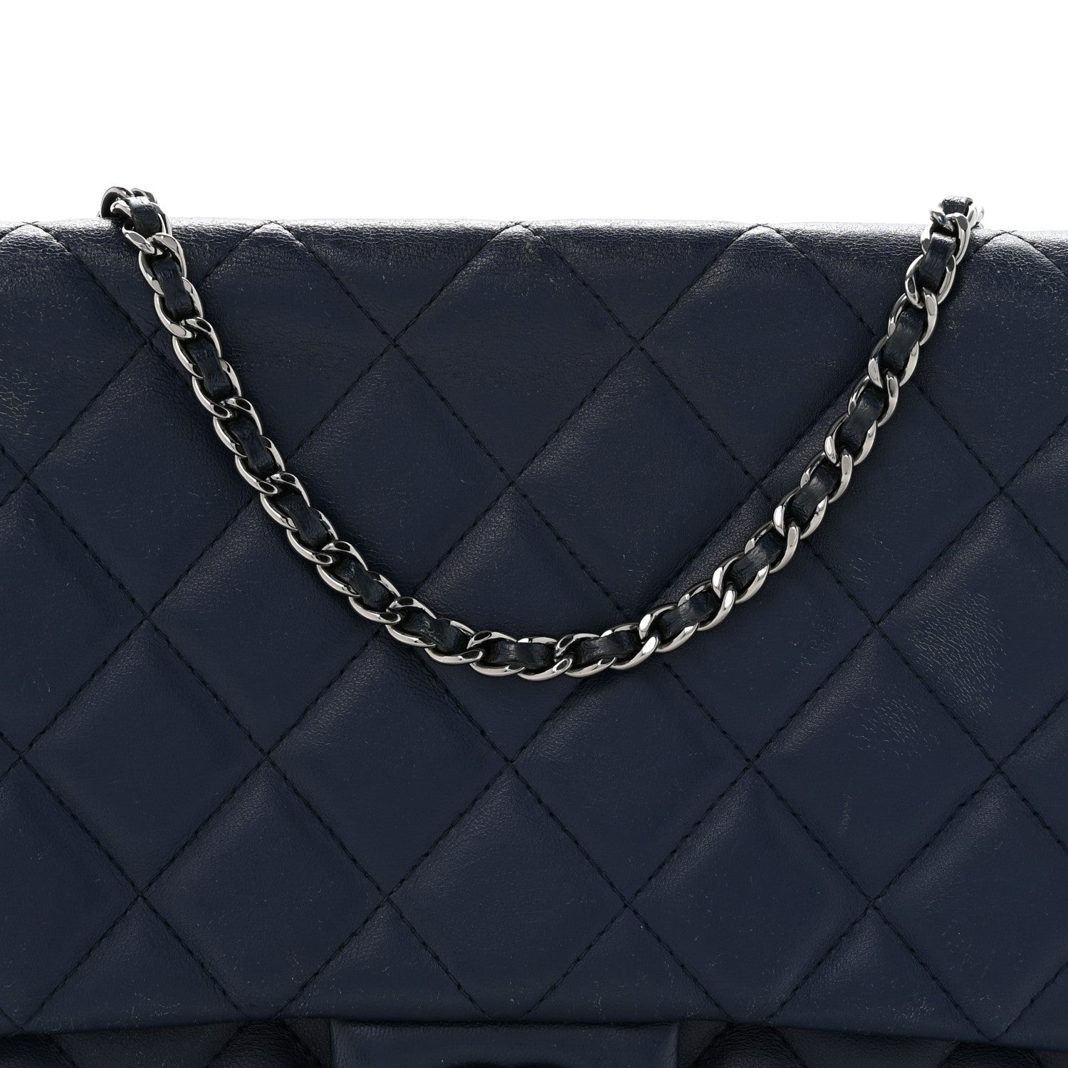 Lambskin Quilted Clutch with Chain Flap Navy