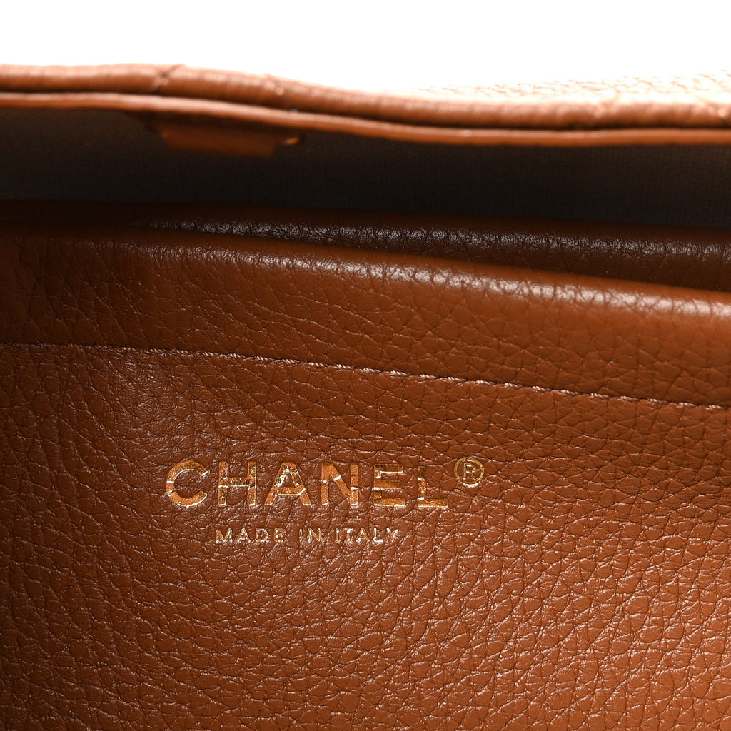 Grained Calfskin Stitched Urban Essentials Small Shopping Bag Camel