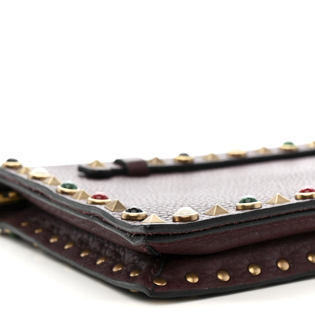 Pebbled Calfskin Rockstud Rolling Wristlet Clutch  Rubin