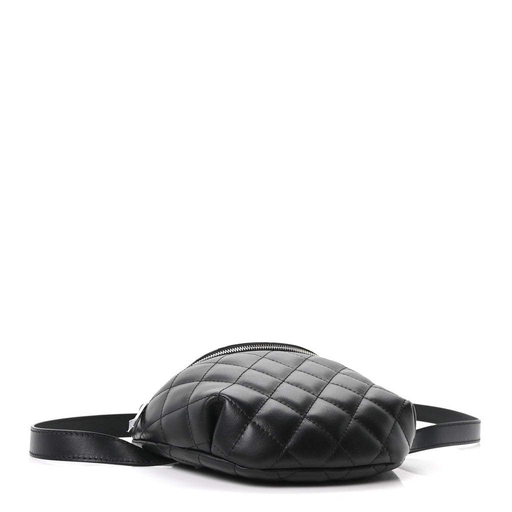 Lambskin Quilted Waist Belt Bag Black
