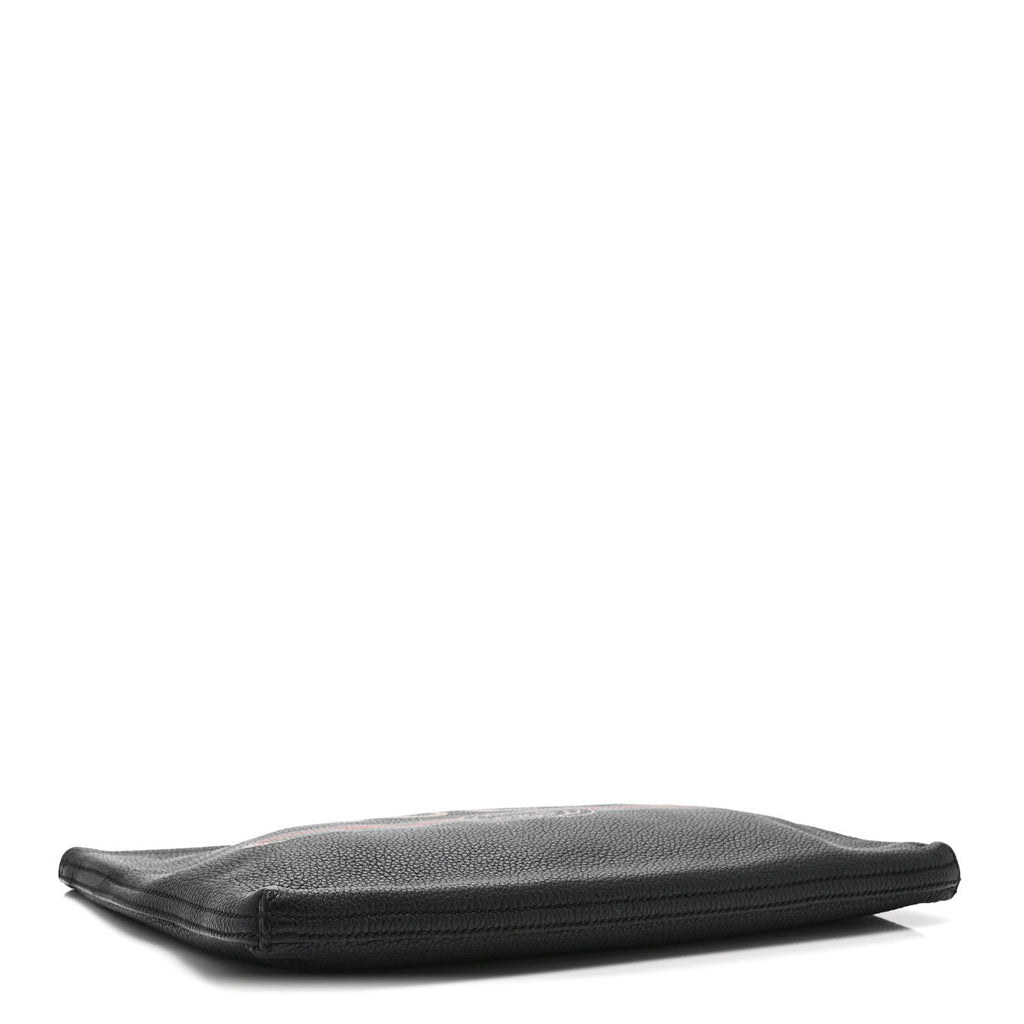 Pebbled Calfskin Medium Logo Portfolio Clutch Black