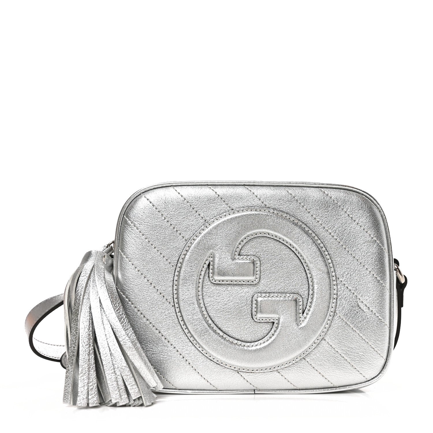 Metallic Sakai Be Green Calfskin Diagonal Stitched Small Blondie Shoulder Bag Silver