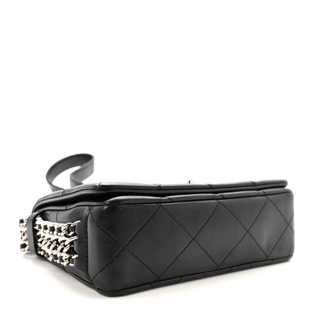 Lambskin Quilted Small Chain Rows Flap Black