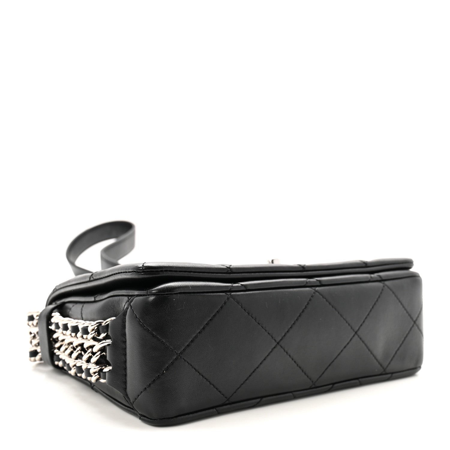 Lambskin Quilted Small Chain Rows Flap Black