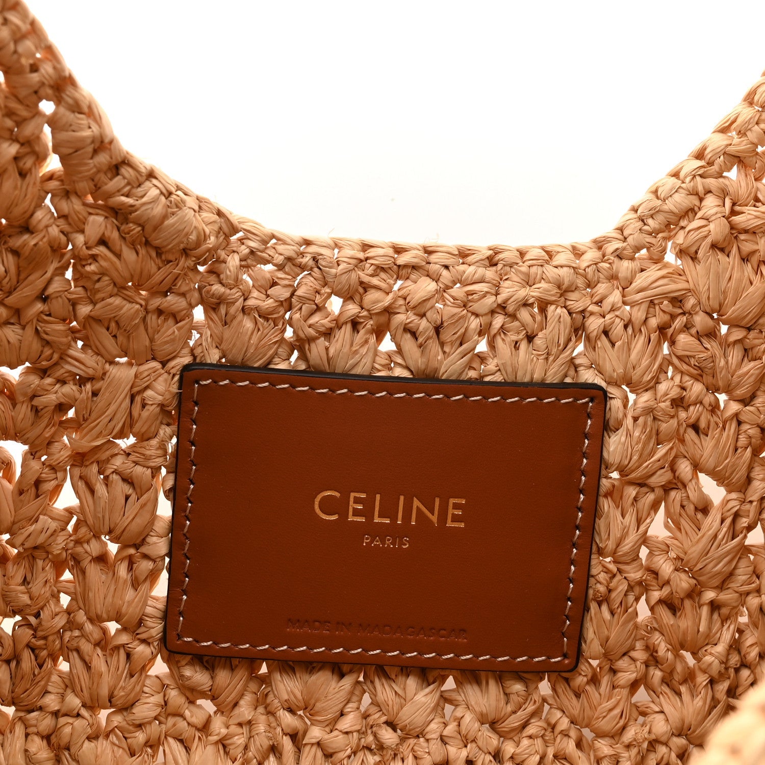 Raffia Calfskin Triomphe Panier Hobo Bag Natural Tan