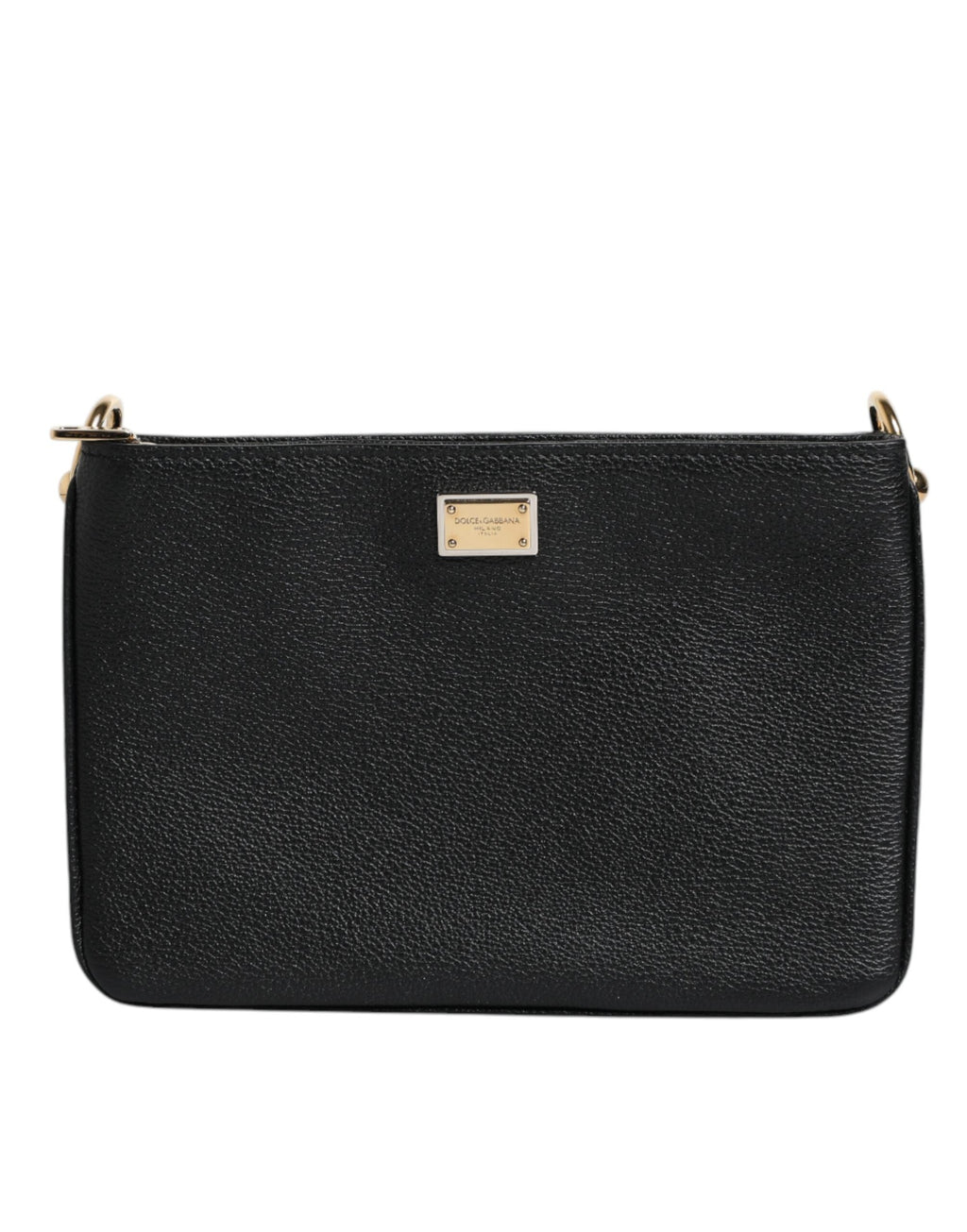 Dolce & Gabbana Black Grain Leather Logo Plaque Clutch Women's Bag ( )