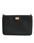 Dolce & Gabbana Black Grain Leather Logo Plaque Clutch Women's Bag ( )