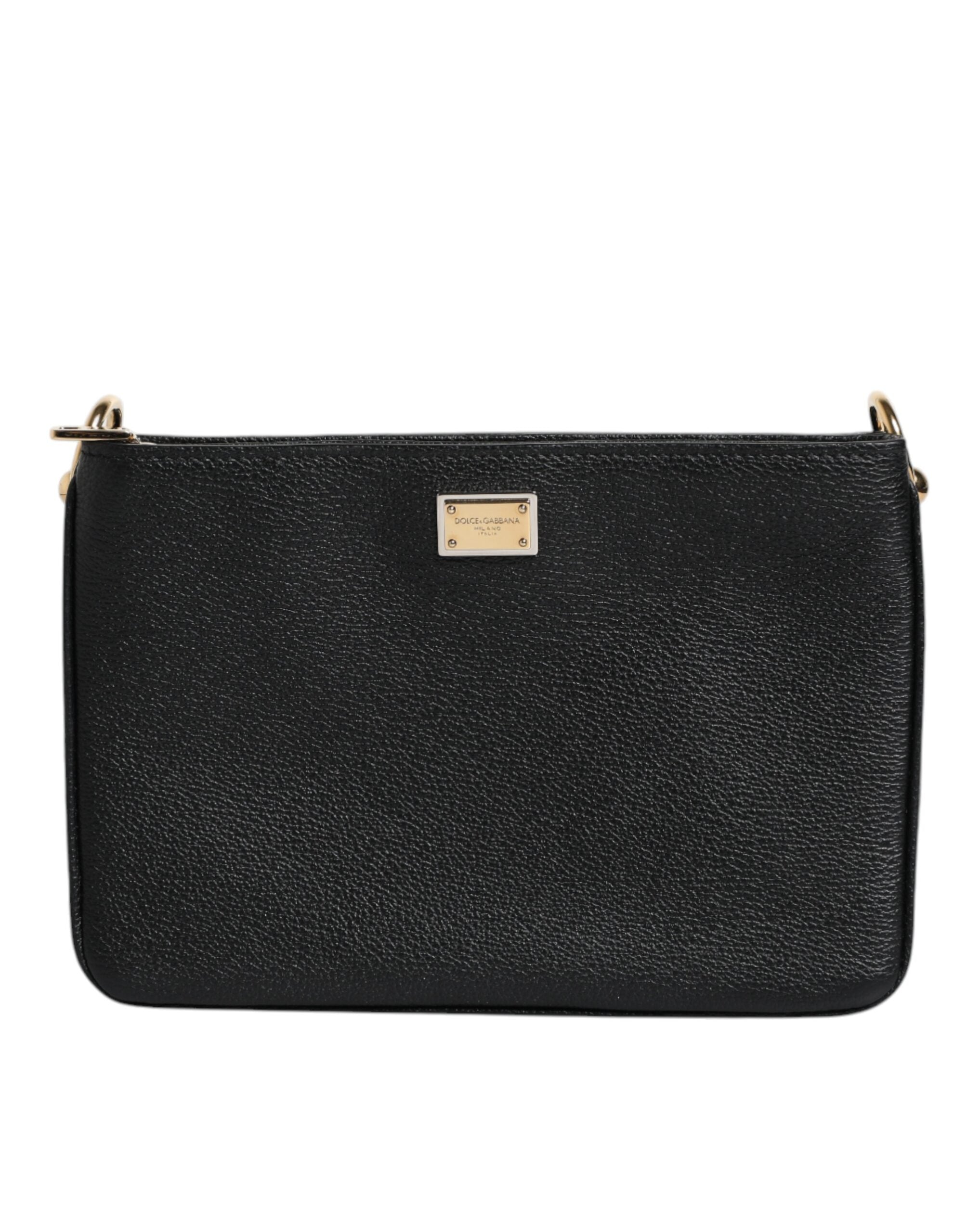 Dolce & Gabbana Black Grain Leather Logo Plaque Clutch Women's Bag ( )