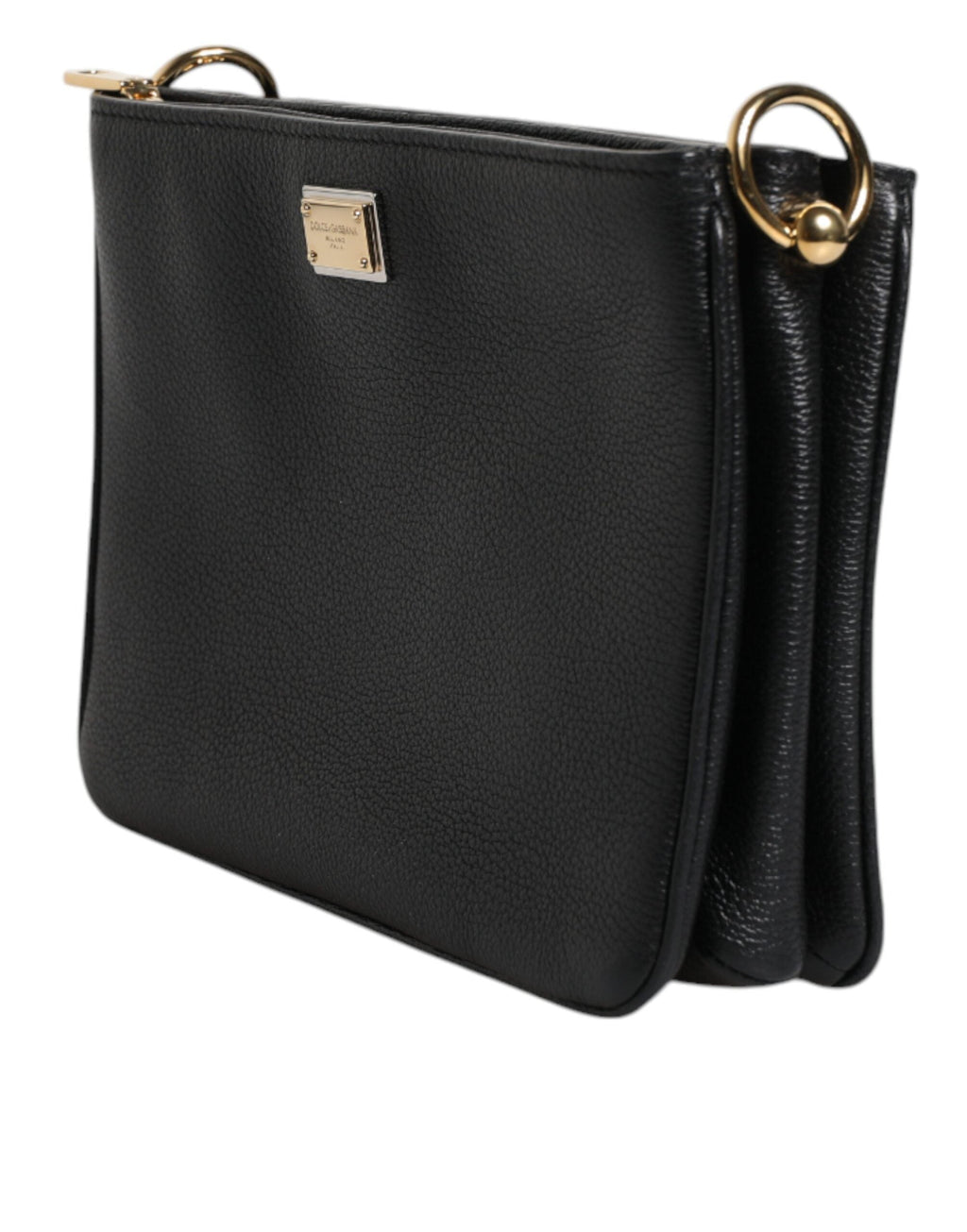 Dolce & Gabbana Black Grain Leather Logo Plaque Clutch Women's Bag ( )