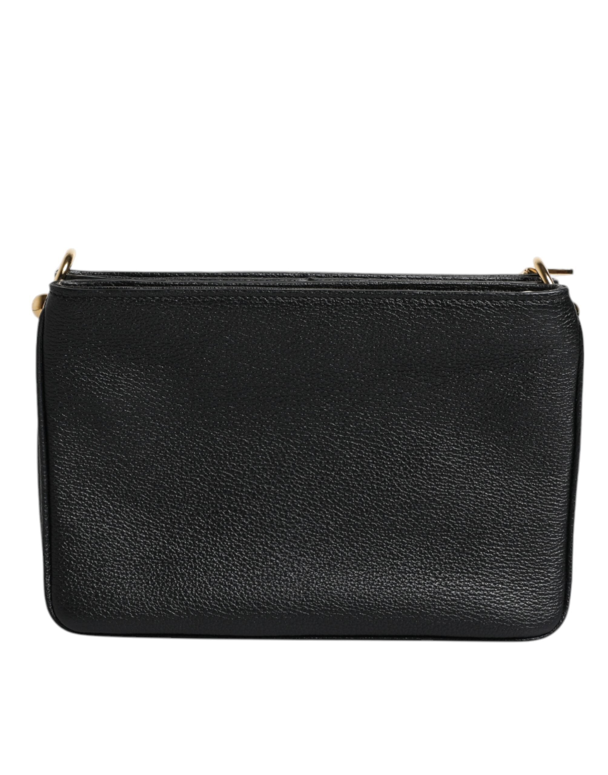 Dolce & Gabbana Black Grain Leather Logo Plaque Clutch Women's Bag ( )