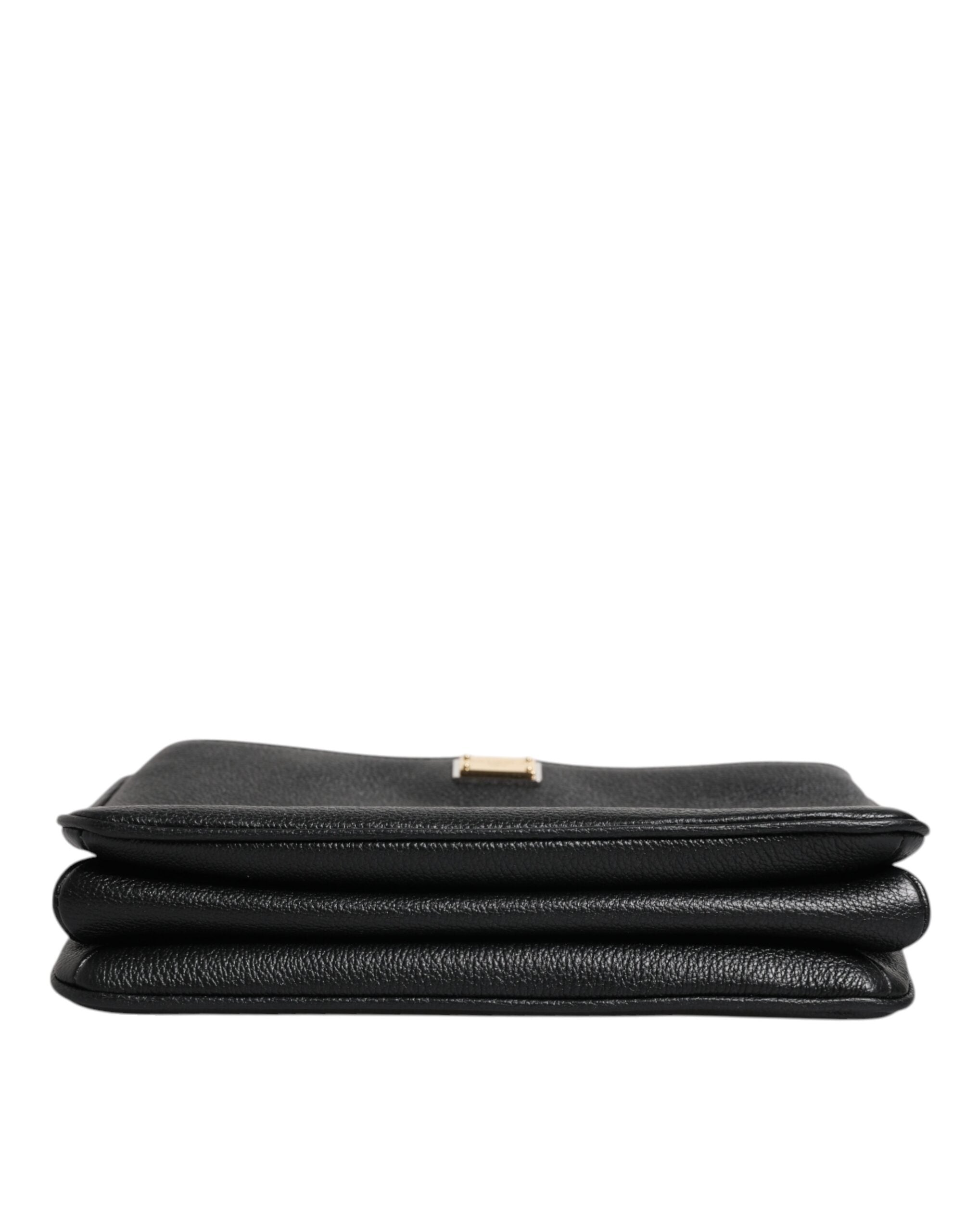 Dolce & Gabbana Black Grain Leather Logo Plaque Clutch Women's Bag ( )