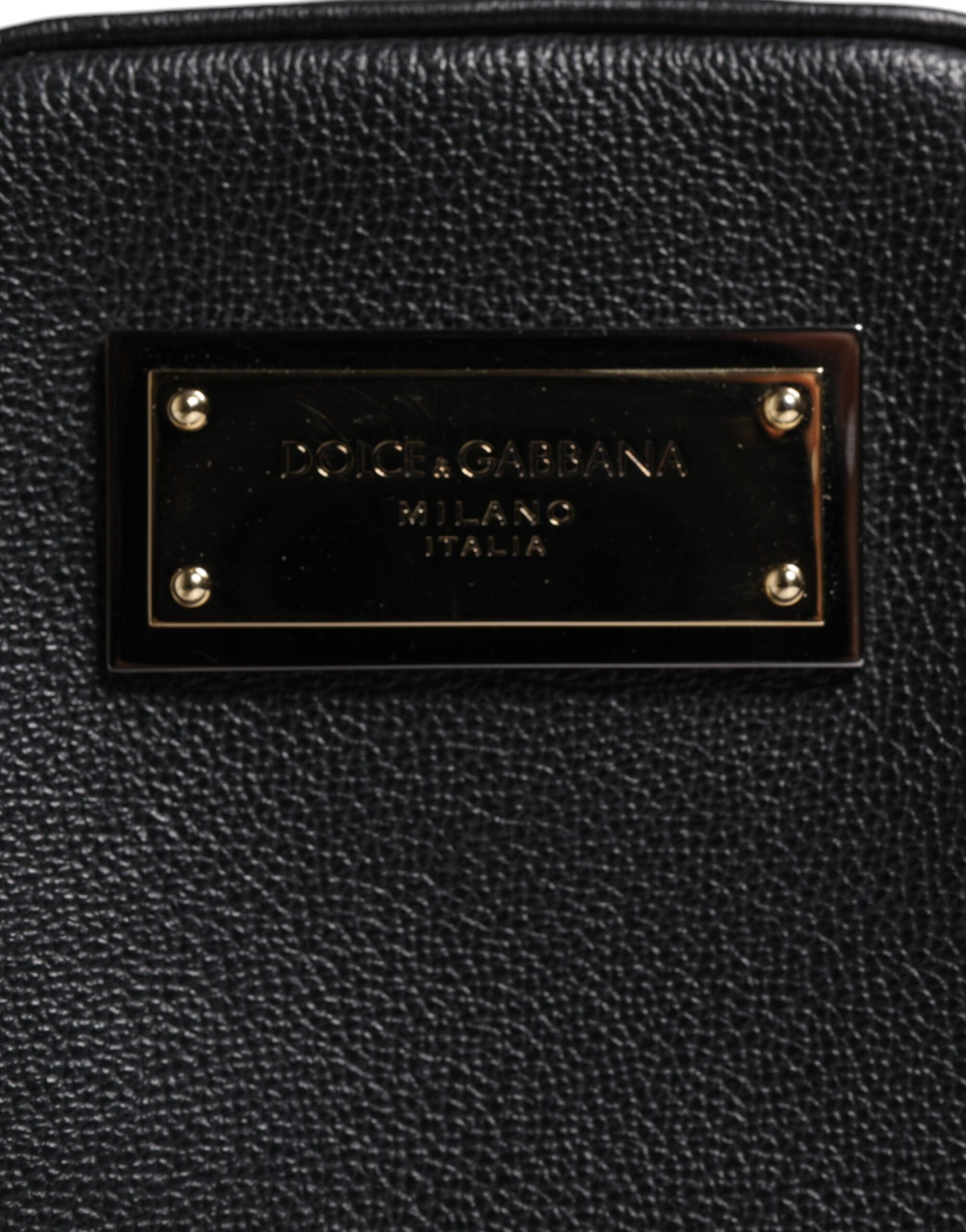 Dolce & Gabbana Black Grain Leather Logo Plaque Clutch Women's Bag ( )