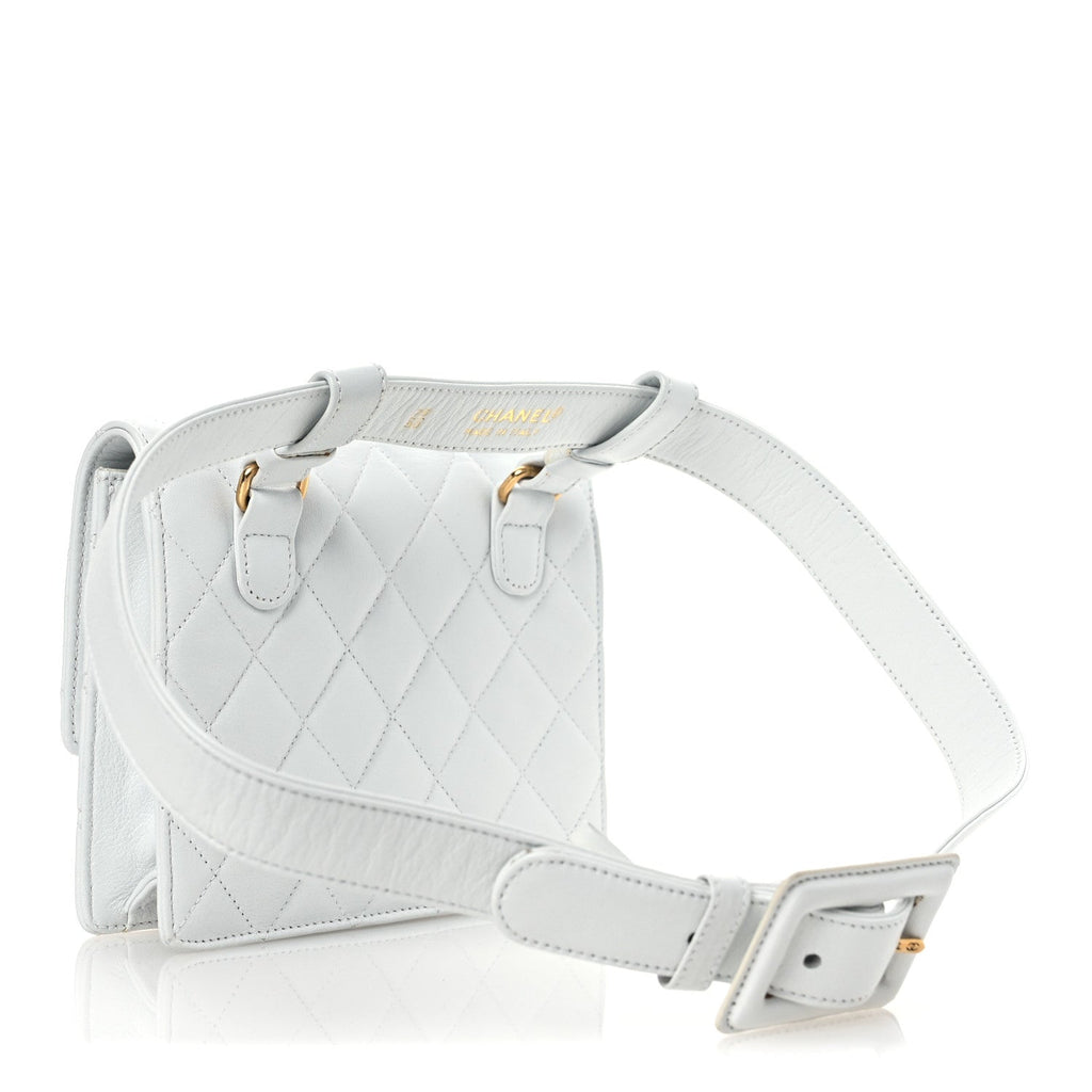 Lambskin Quilted Flap Waist Belt Bag 75 30 White
