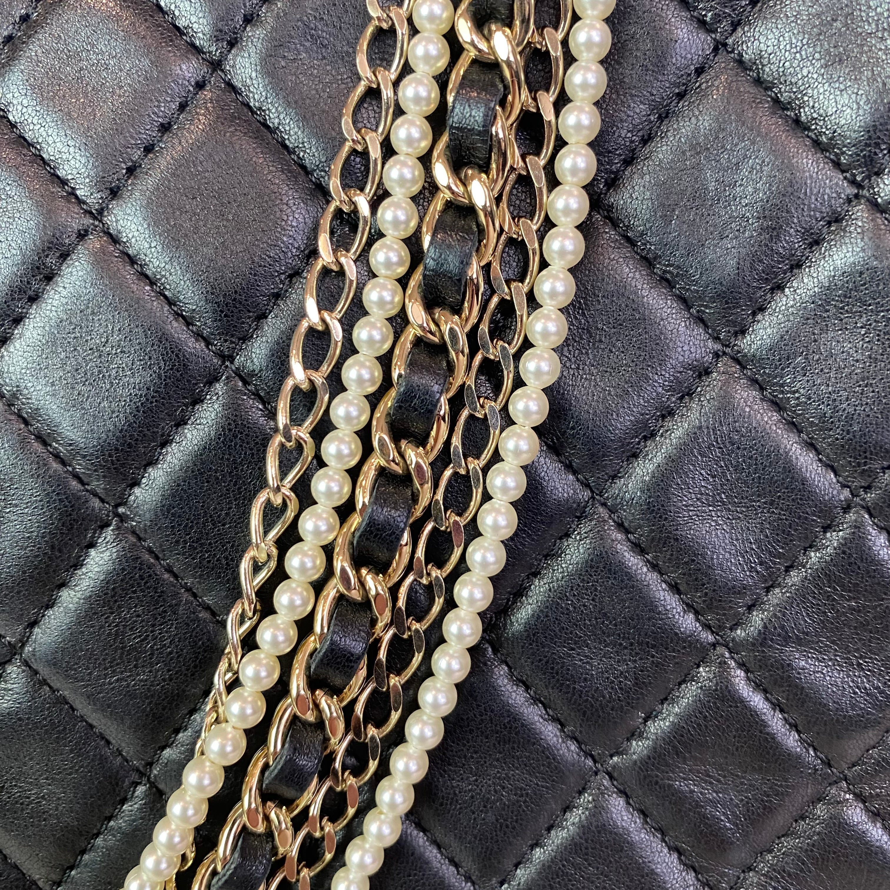 CHANEL Quilted Pearl CC Flap Shoulder Bag Black