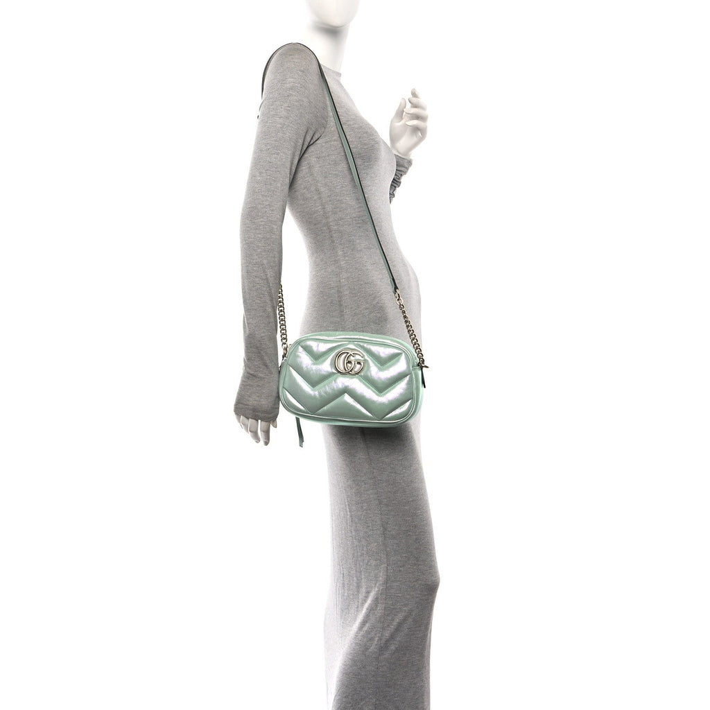 Iridescent Nappa Chevron Matelasse Small GG Marmont Chain Shoulder Bag Iridescent Salvy Green