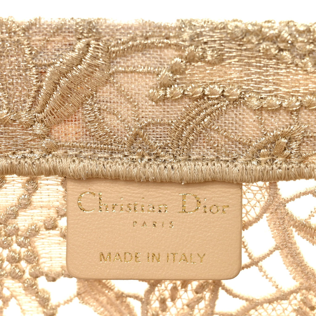 Transparent Metallic Embroidered Mesh Macrame Medium Book Tote Gold