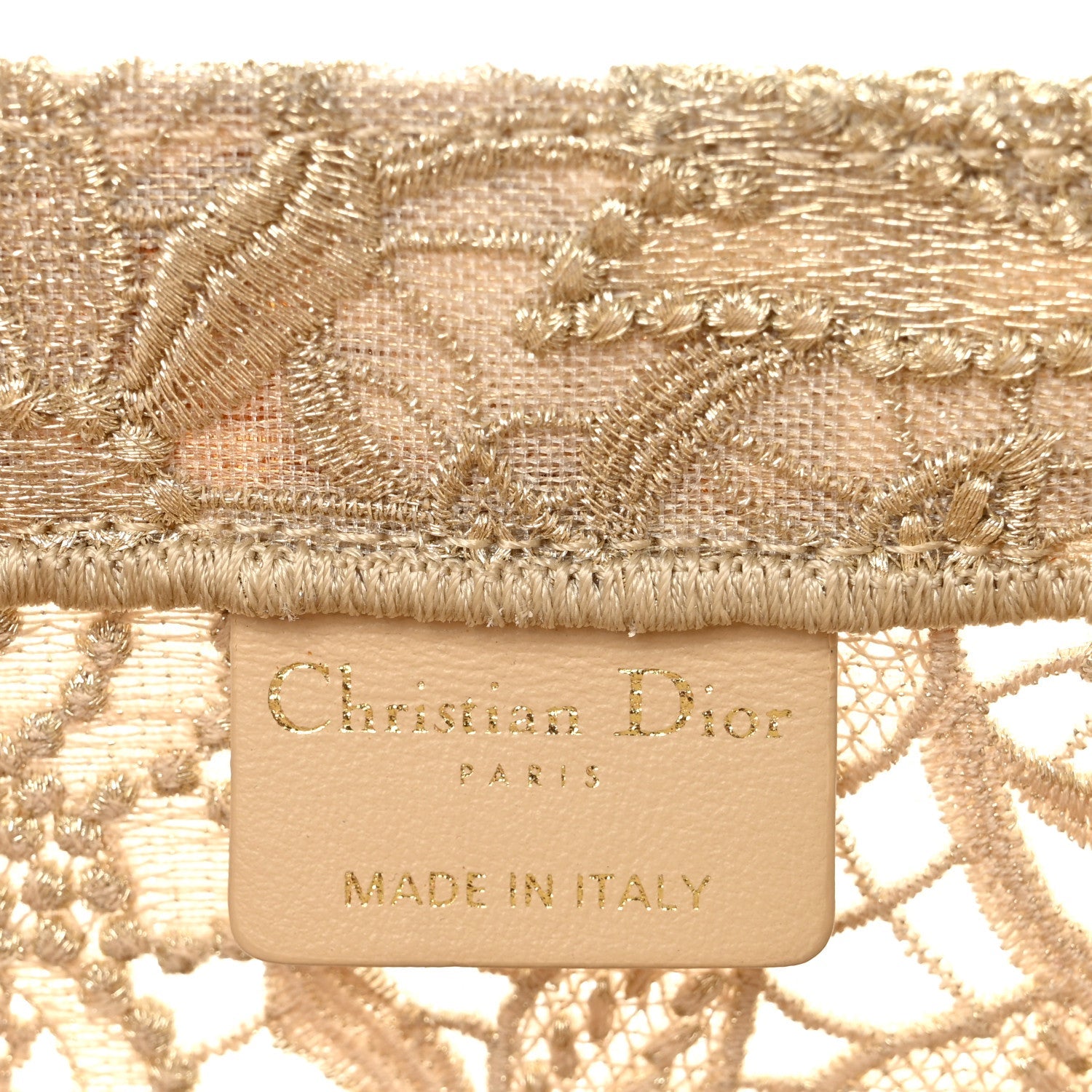 Transparent Metallic Embroidered Mesh Macrame Medium Book Tote Gold