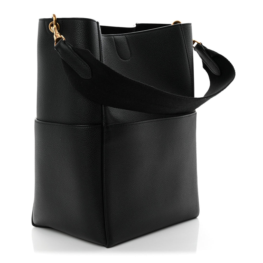 Soft Grained Calfskin Sangle Bucket Bag Black