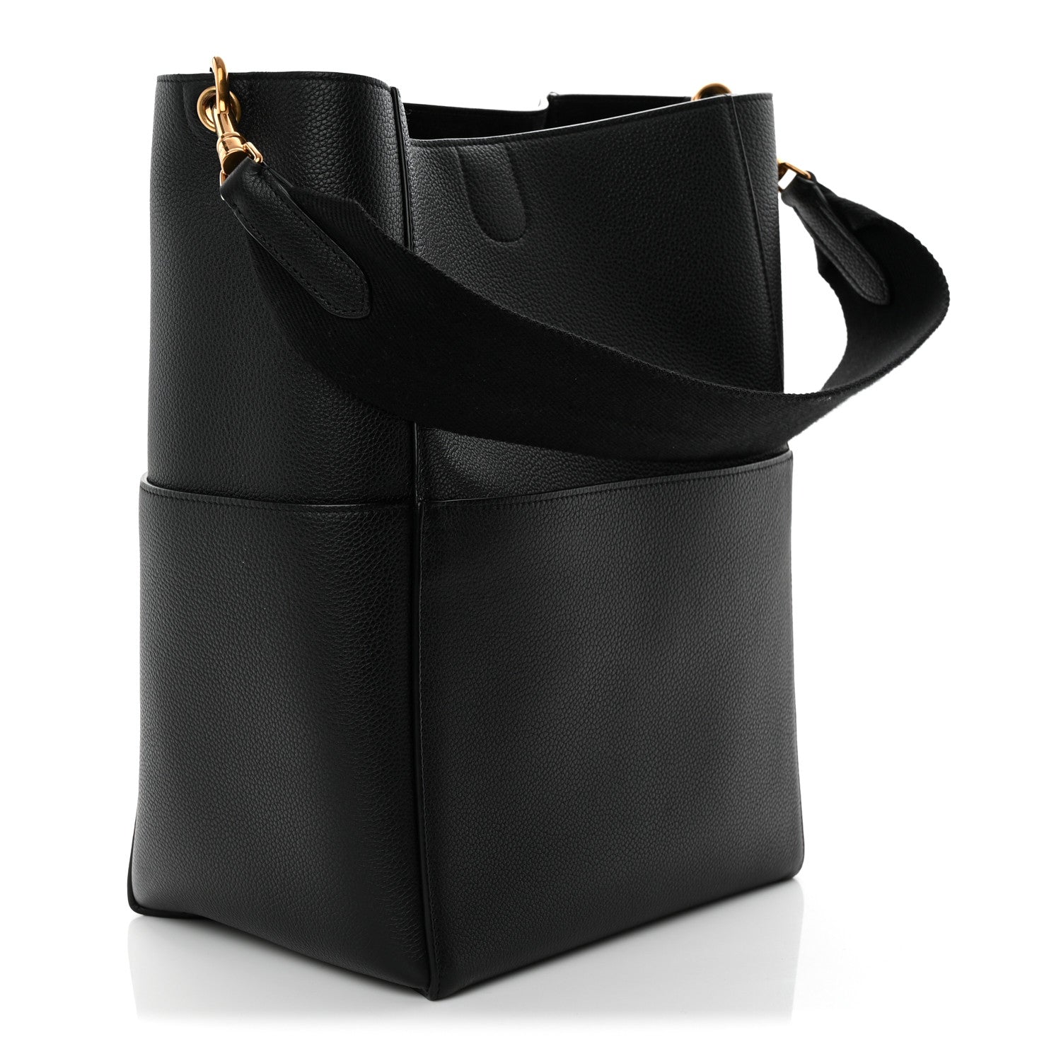 Soft Grained Calfskin Sangle Bucket Bag Black