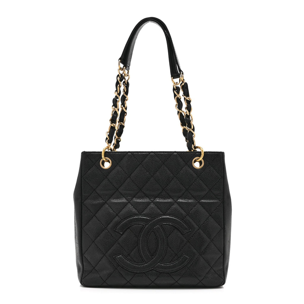 Caviar Quilted Petit Shopping Tote PST Black