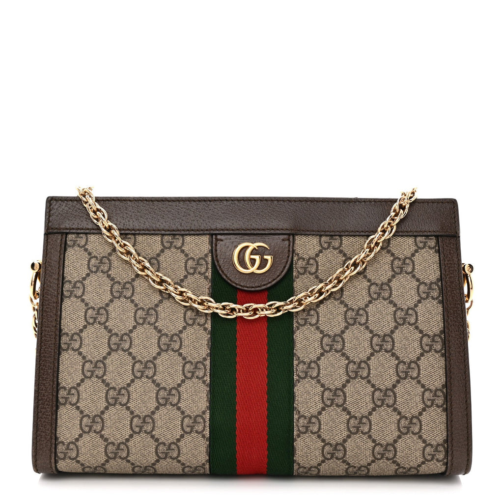 GG Supreme Monogram Web Small Ophidia Chain Shoulder Bag Brown
