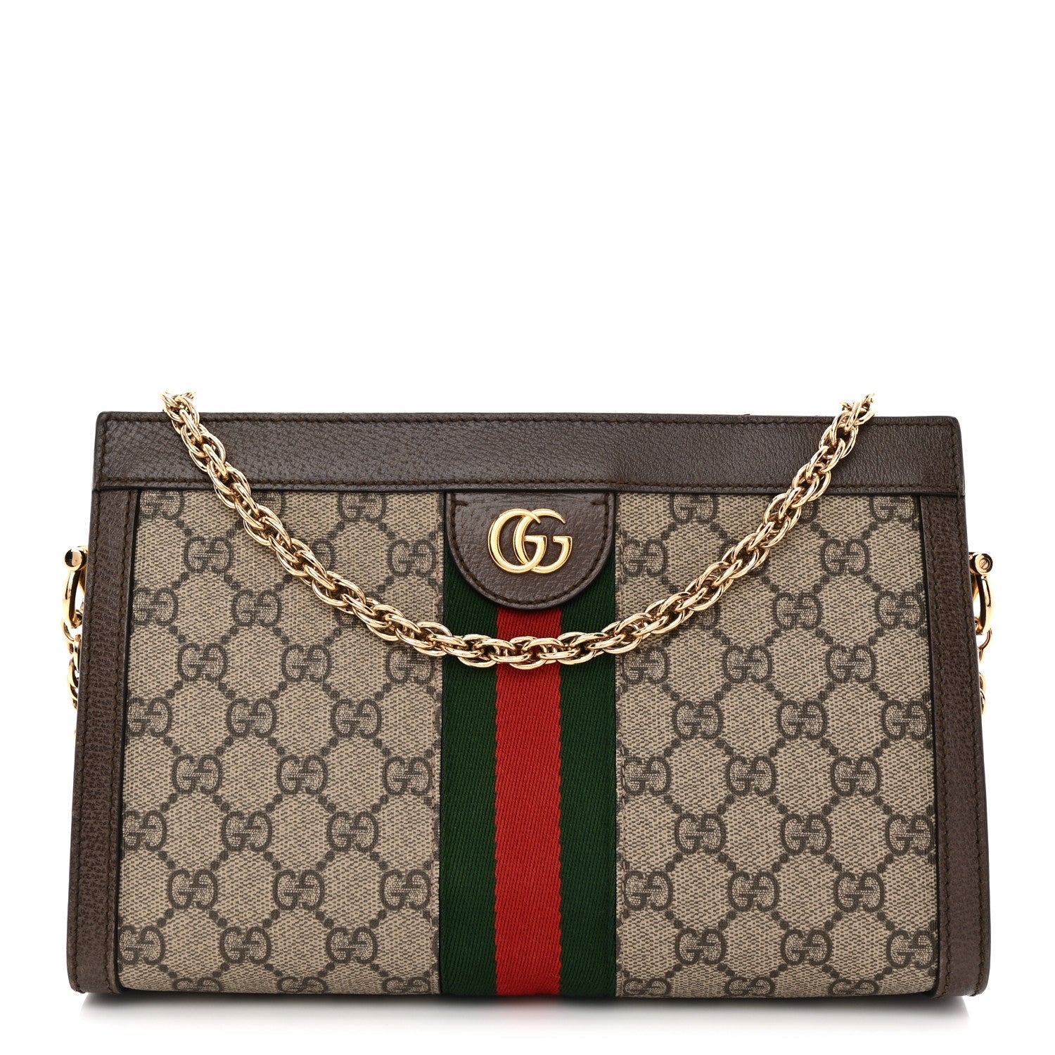 GG Supreme Monogram Web Small Ophidia Chain Shoulder Bag Brown
