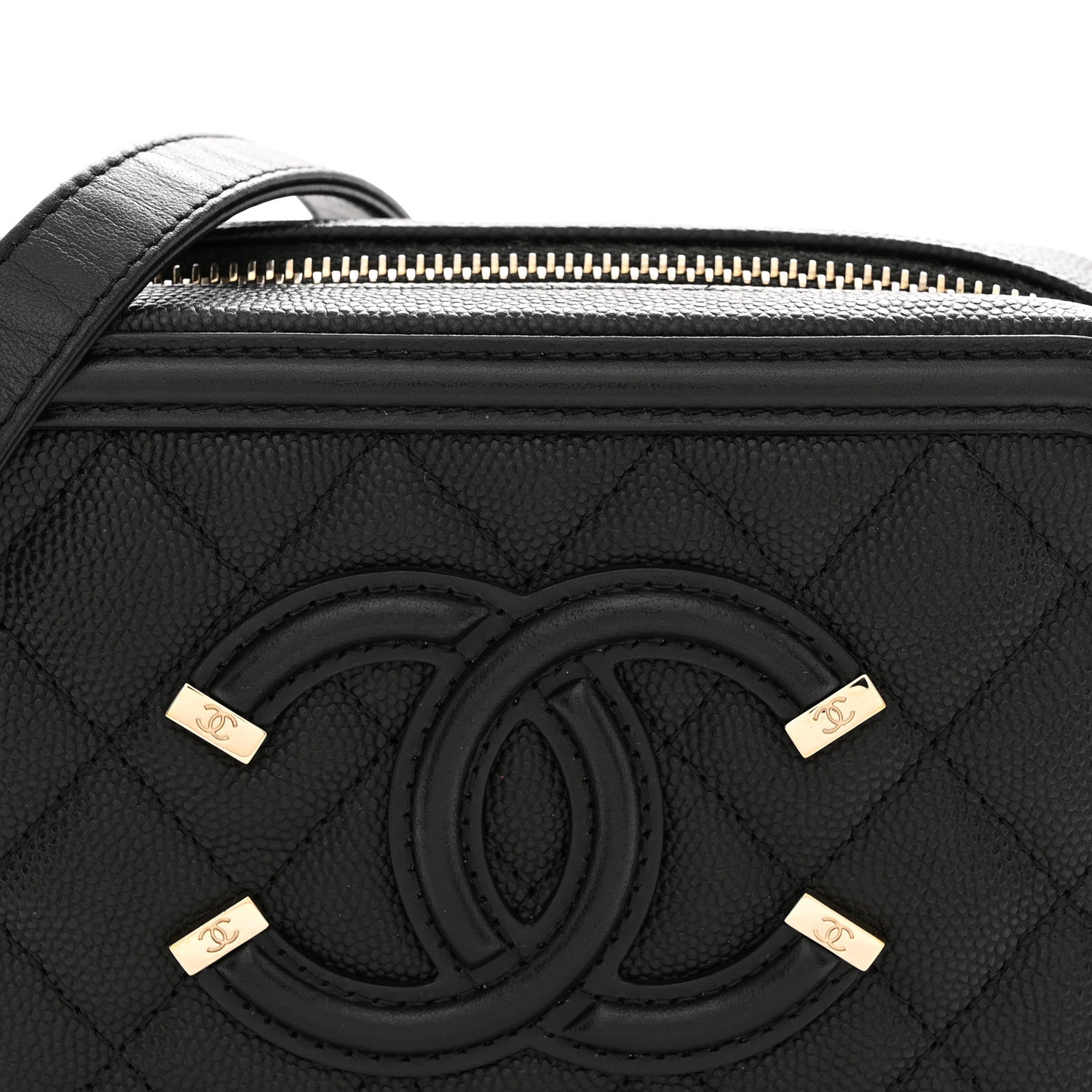 Caviar Quilted CC Filigree Vanity Clutch With Chain Black