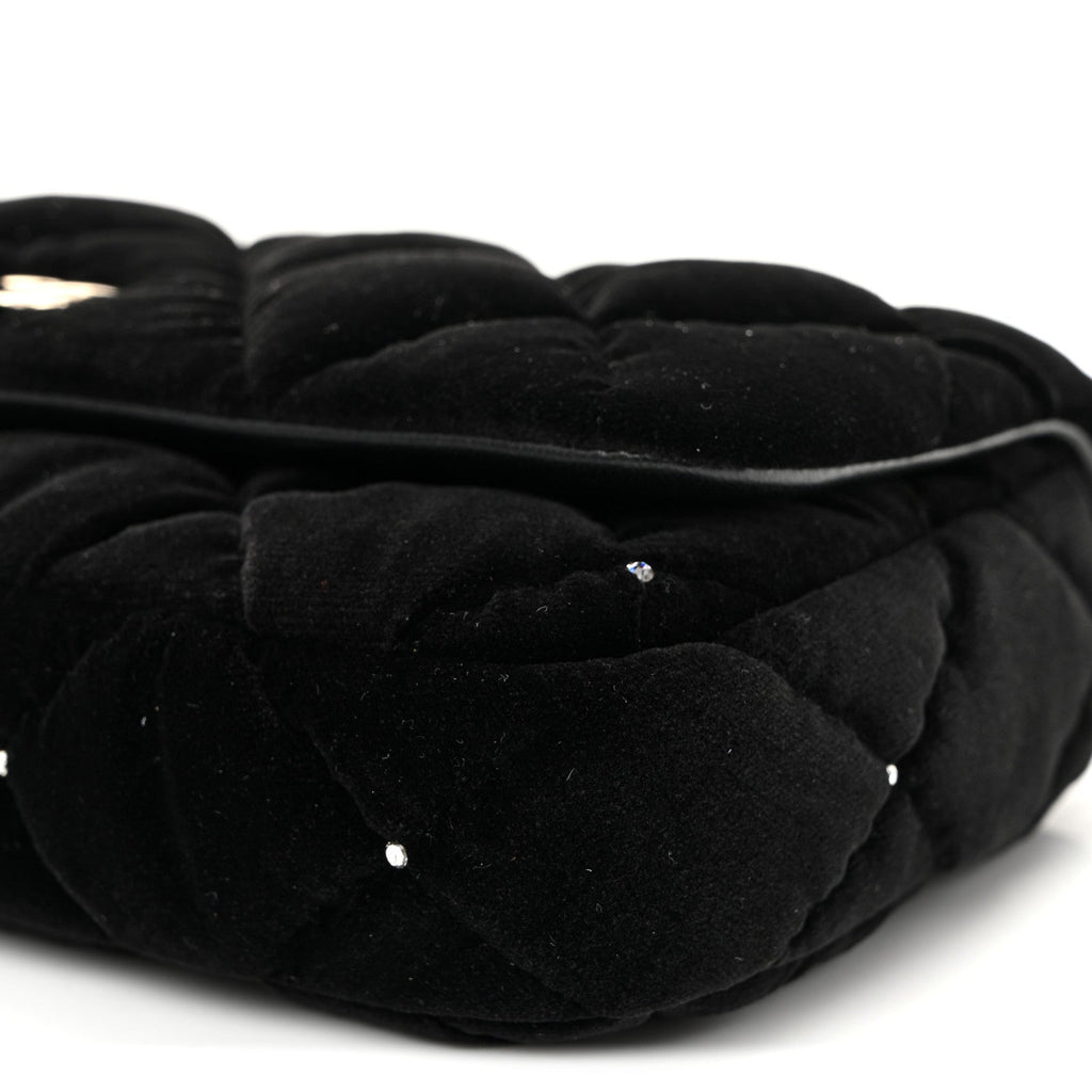 Velvet Diamanté Quilted Flap Clutch Black