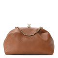 Lambskin Quilted Clutch With Chain Brown