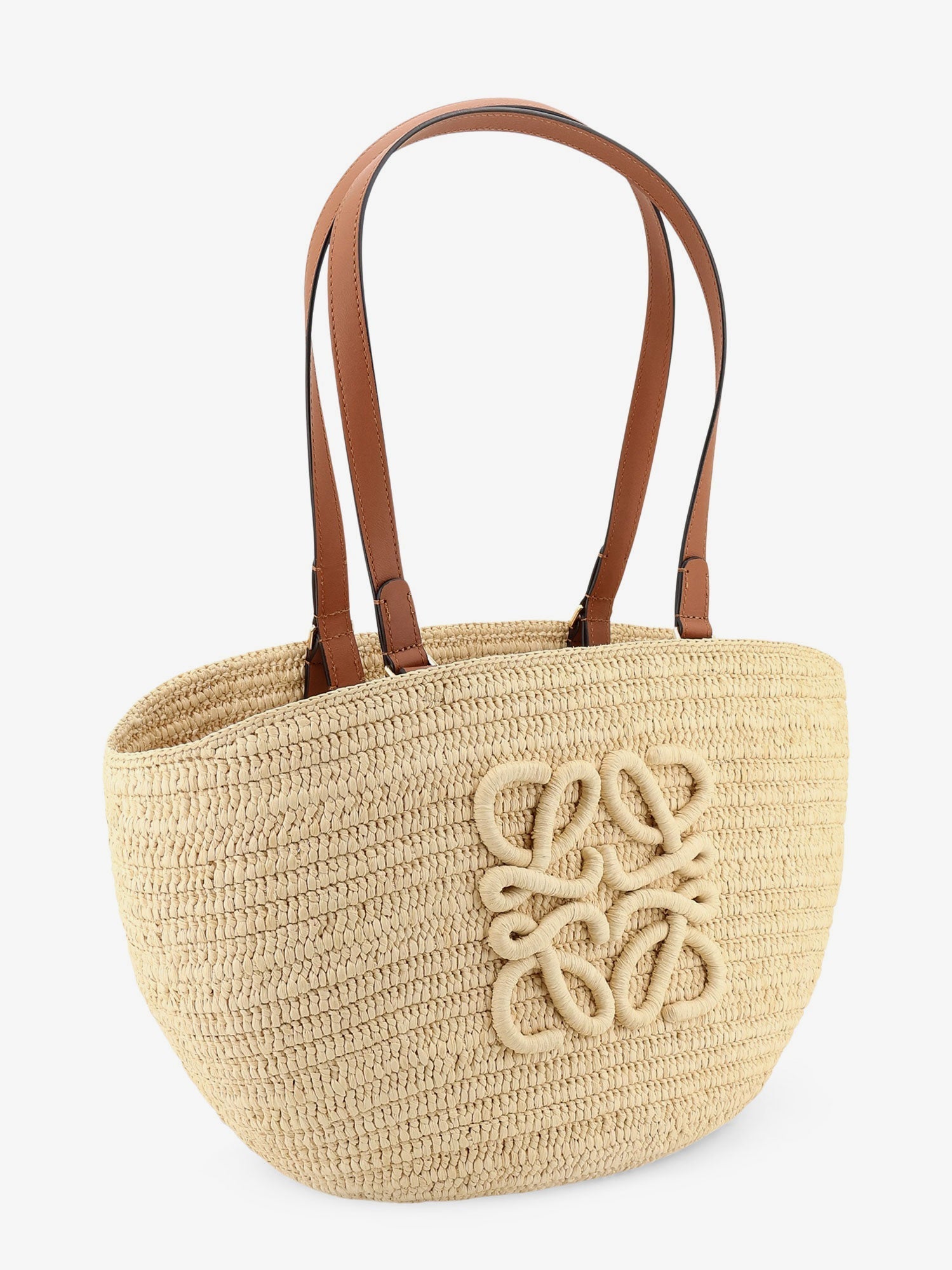 Loewe Women Paula's Ibiza -Eclipse Raffia And Leather Handbag With 3D Anagram Logo