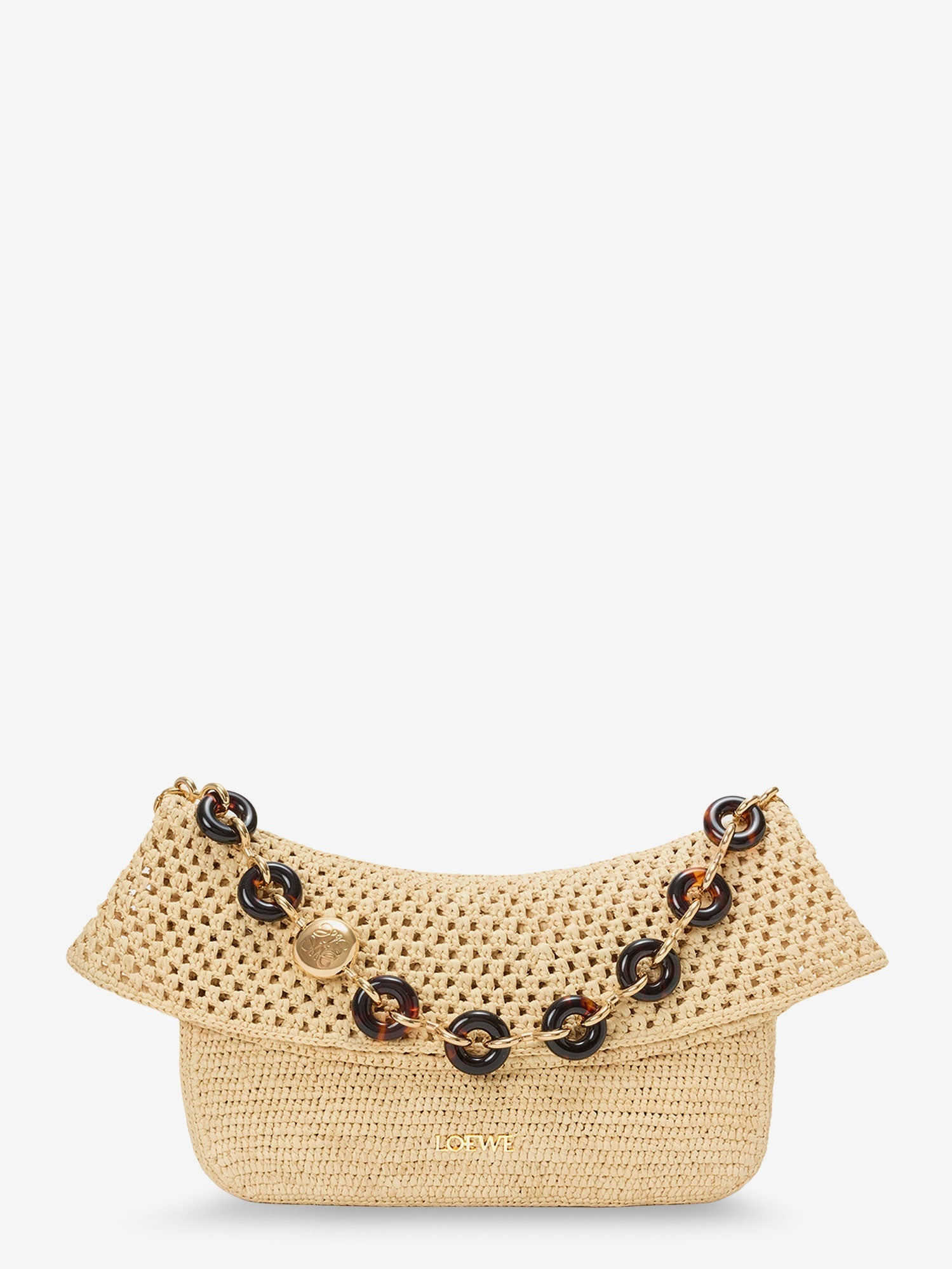 Loewe Women Paula's Ibiza -Ola Medium Raffia Shoulder Bag With Metal Logo Lettering