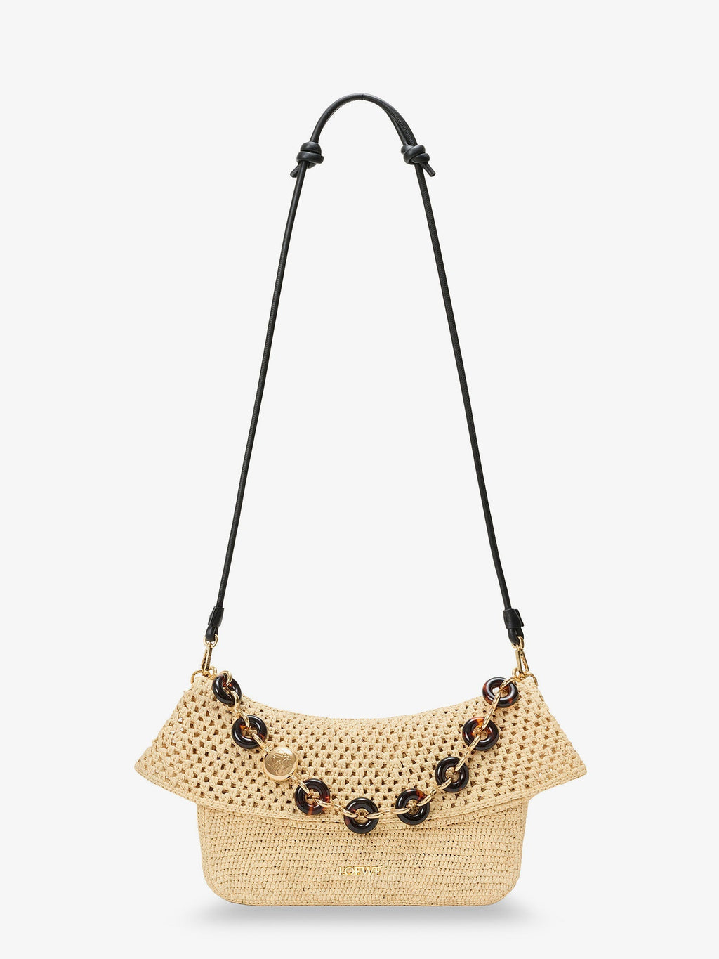 Loewe Women Paula's Ibiza -Ola Medium Raffia Shoulder Bag With Metal Logo Lettering