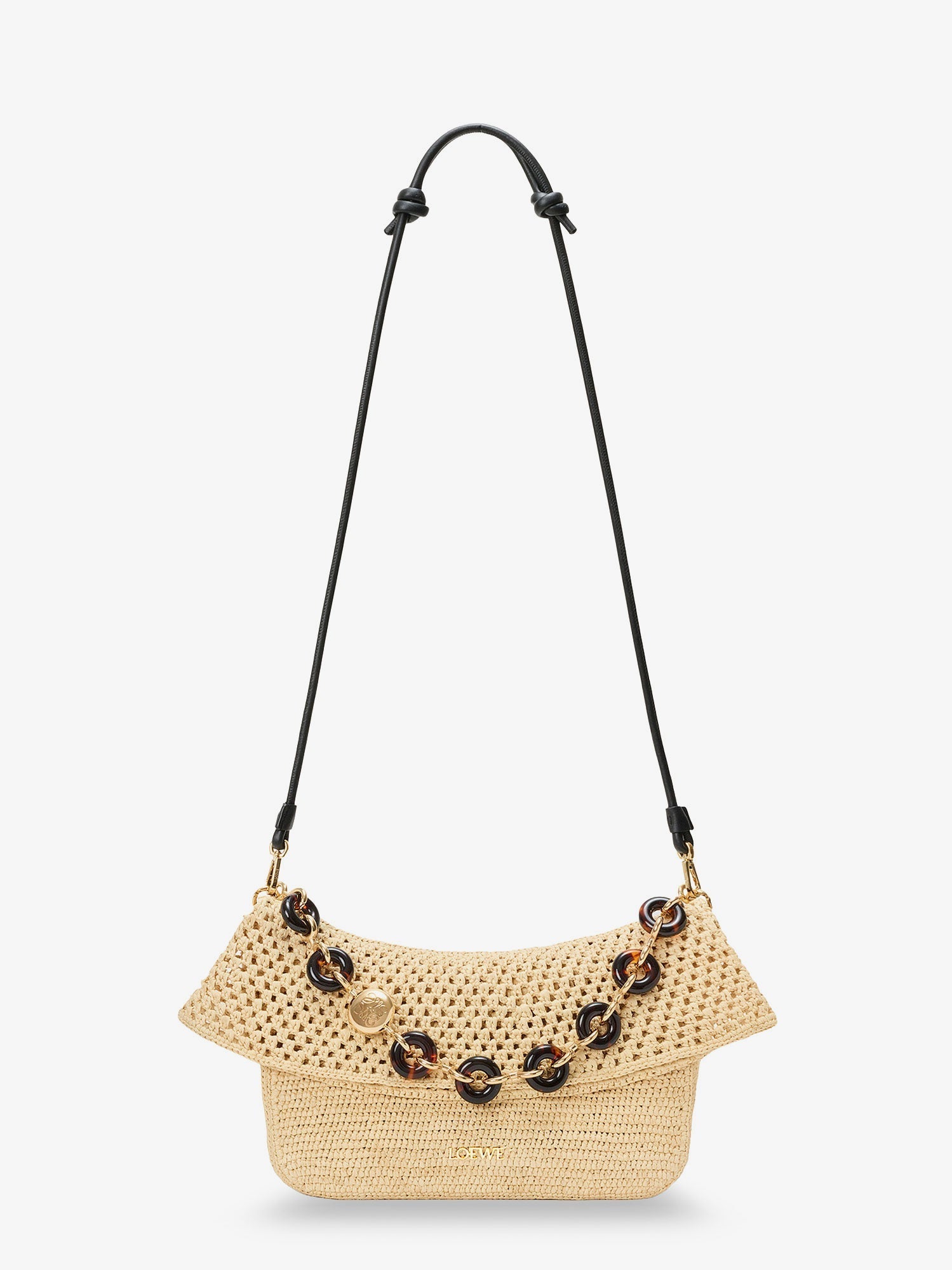 Loewe Women Paula's Ibiza -Ola Medium Raffia Shoulder Bag With Metal Logo Lettering