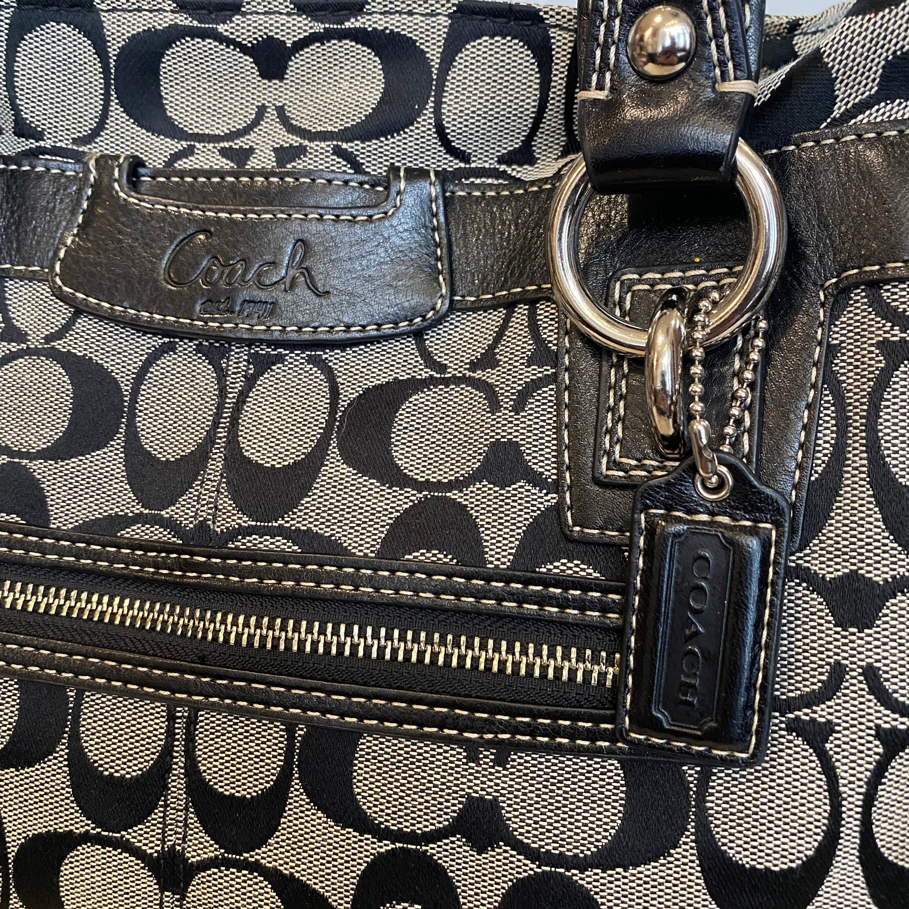 COACH Penelope Signature Black/Gray Tote Handbag F14692